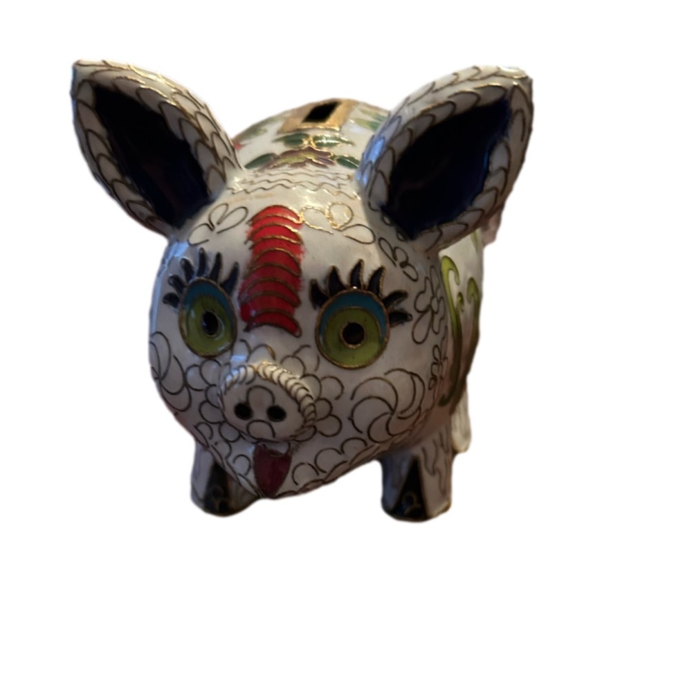 Vintage , ceramic piggy bank. Standing 4”tall. Super cute piece.